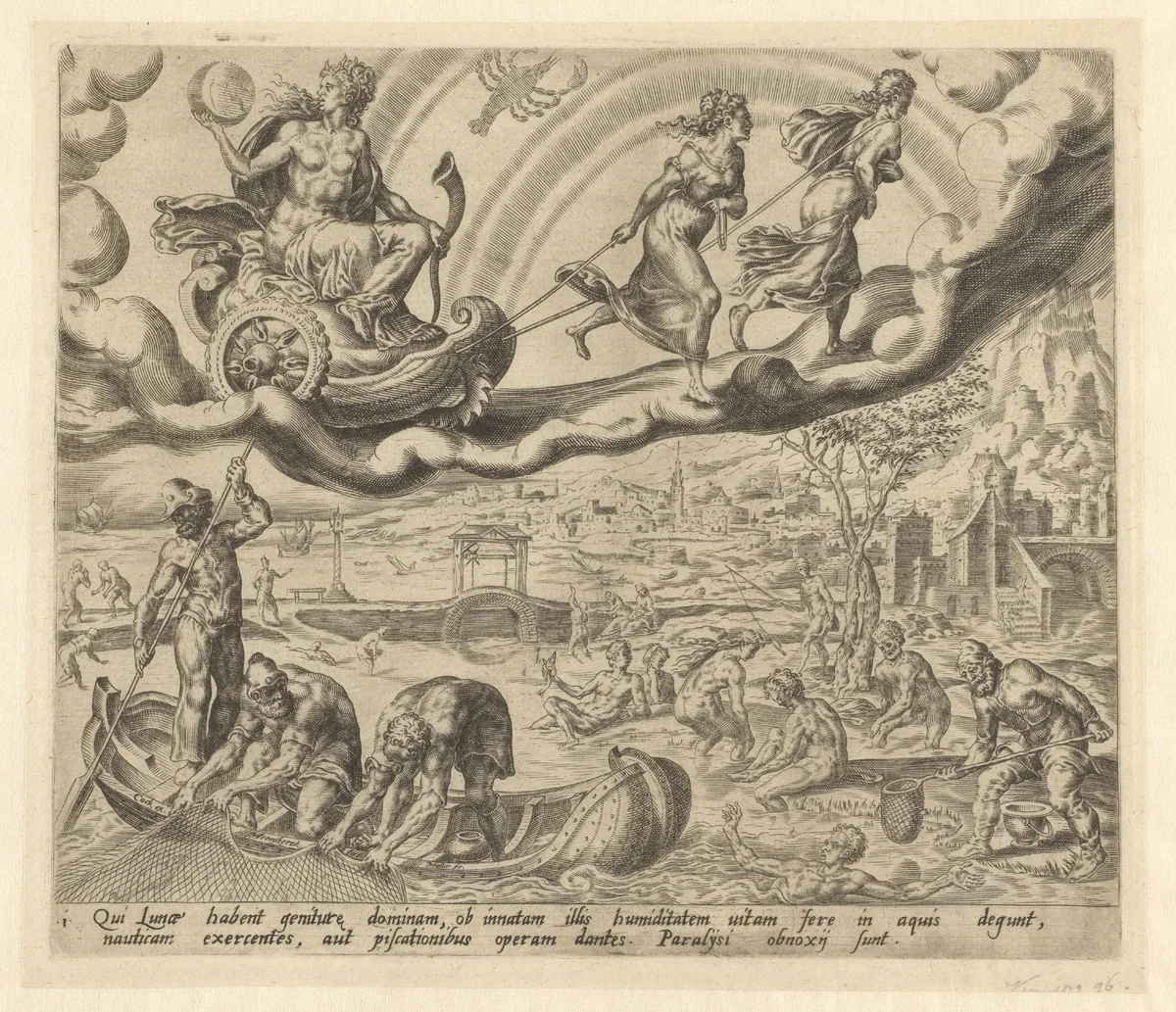 Luna, de maan, en haar kinderen by Unknown, print, 1566-1570
