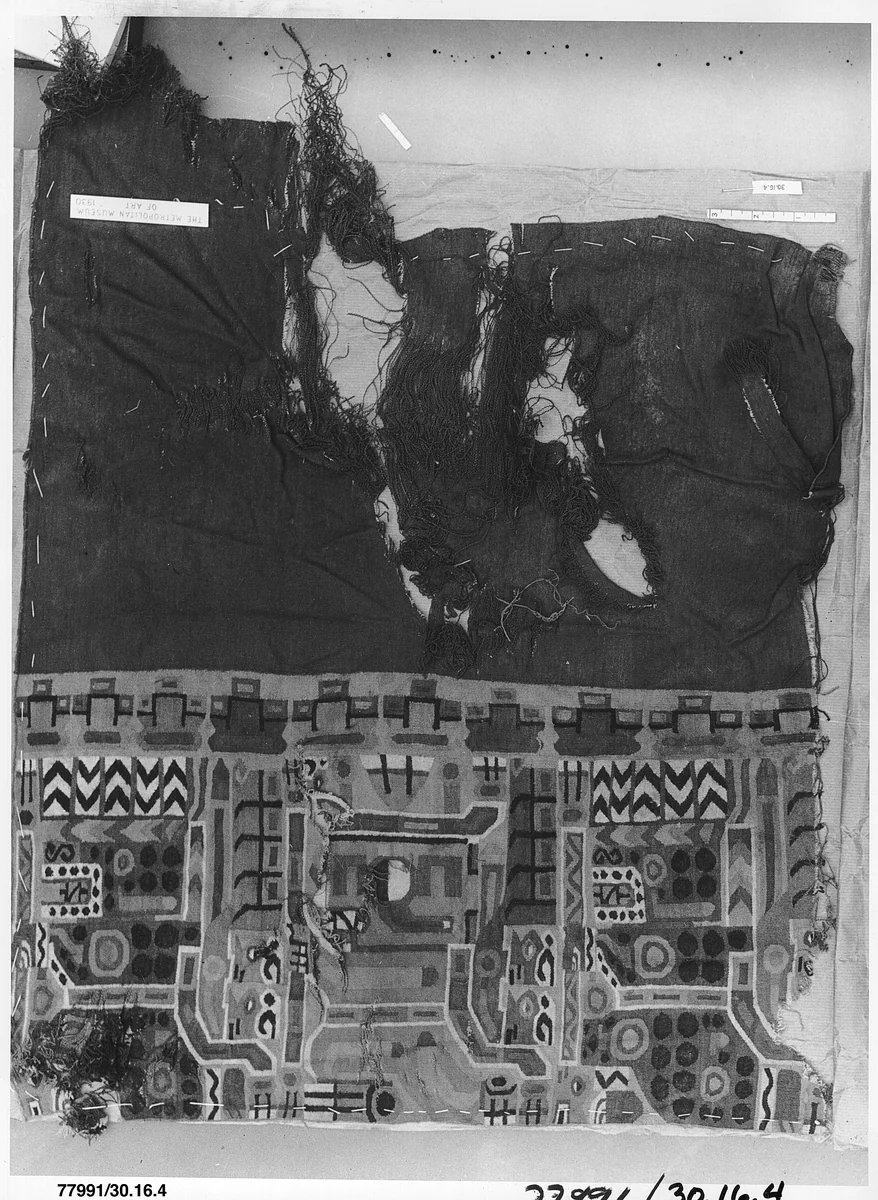 Tunic fragment by Wari artist, textile, 650-1000