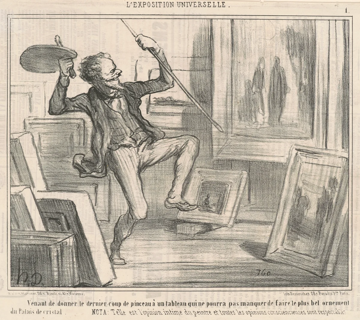 Venant de donner le dernier coup de pinceau ... by Honoré Daumier, print, 1855