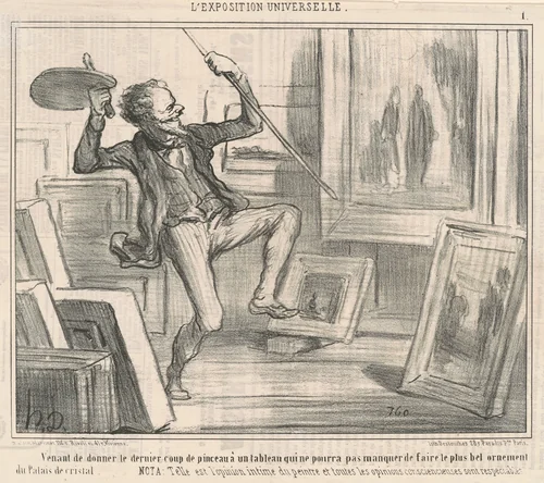 Venant de donner le dernier coup de pinceau ... by Honoré Daumier, print, 1855