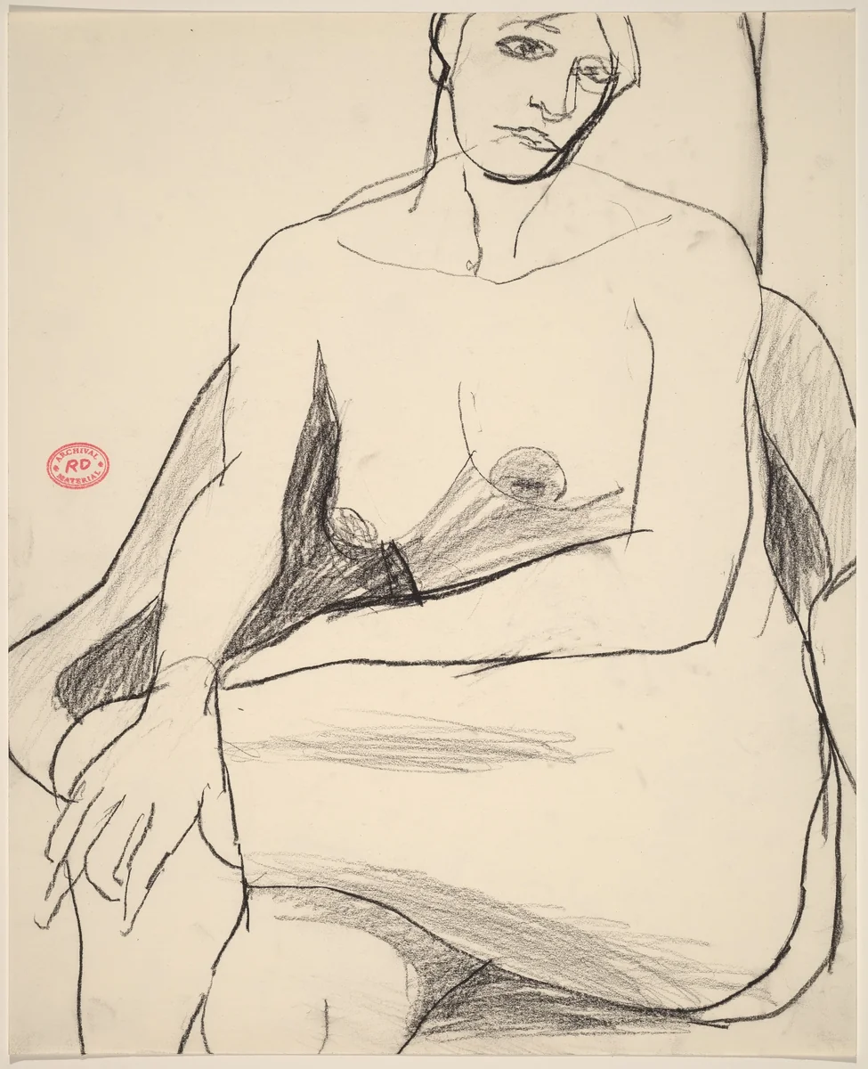 Untitled [seated nude with her hand on her left knee] by Richard Diebenkorn, drawing, 1955-1967