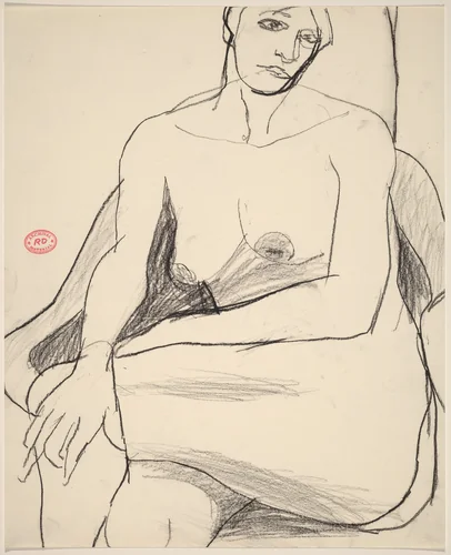 Untitled [seated nude with her hand on her left knee] by Richard Diebenkorn, drawing, 1955-1967