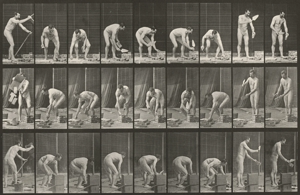 Plate Number 505. Bricklaying by Eadweard Muybridge, photograph, 1887