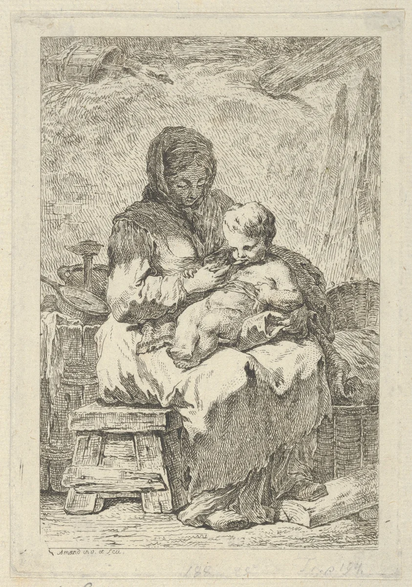 Mother and Child by Jacques Francois Amand, print, 1730-1769