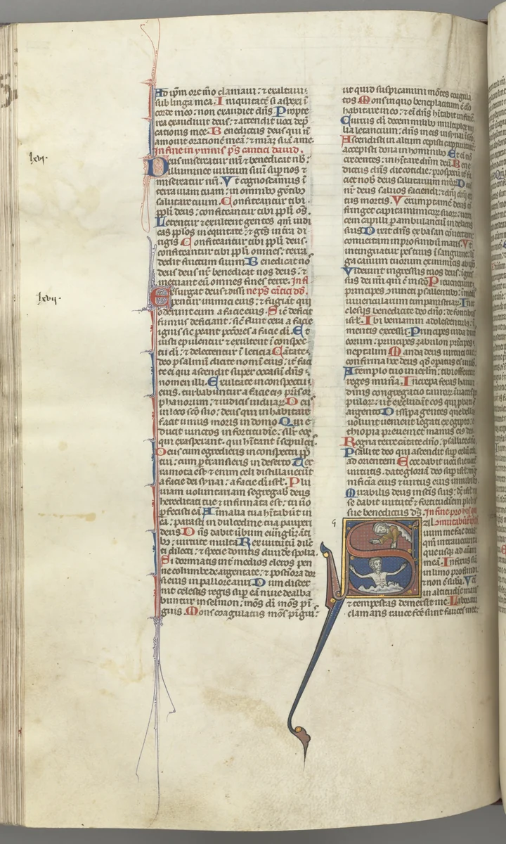 Fol. 224v, Psalm 68, historiated initial S, David in the water appealing to God above by Unknown, book, 1270-1300