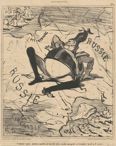 Comme quoi ... sur un lit três vaste ,,, by Honoré Daumier, print, 1854