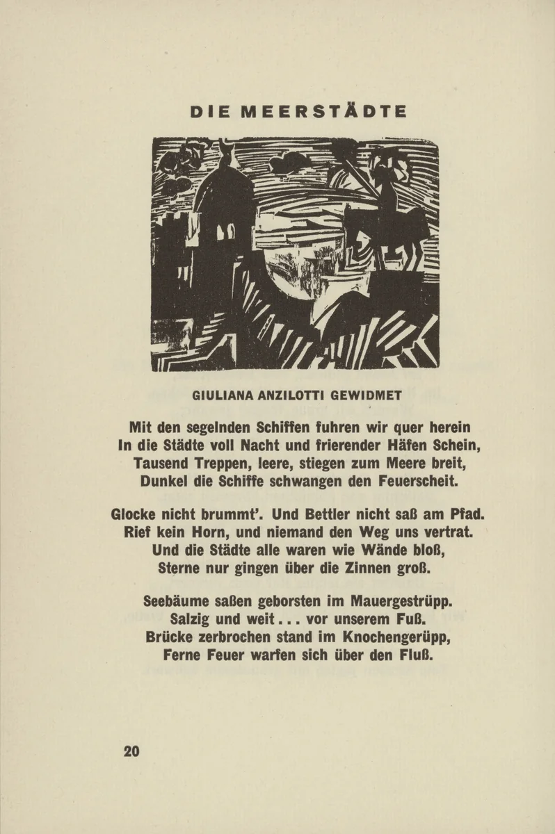 The Sea Cities (Die Meerstädte) (headpiece, page 20) from Umbra vitae (Shadow of Life) by Ernst Ludwig Kirchner, illustrated book, 1924