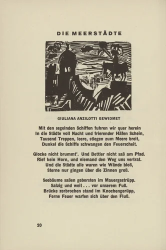 The Sea Cities (Die Meerstädte) (headpiece, page 20) from Umbra vitae (Shadow of Life) by Ernst Ludwig Kirchner, illustrated book, 1924