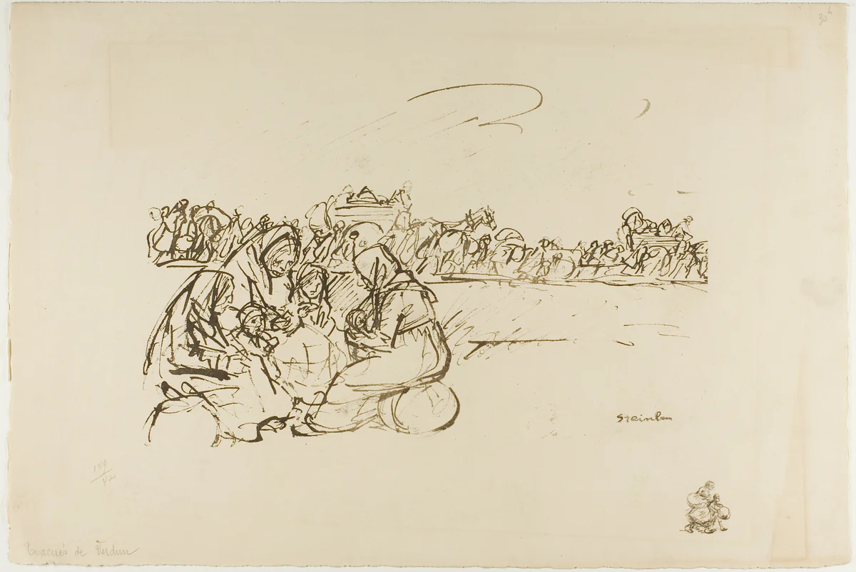 Evacuees from Verdun, plate thirty from Actualités by Théophile Alexandre Steinlen, print, 1916