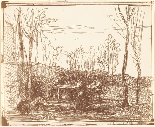 Luncheon in a Clearing (Un Dejeuner dans la clairiere) by Jean-Baptiste-Camille Corot, print, 1857