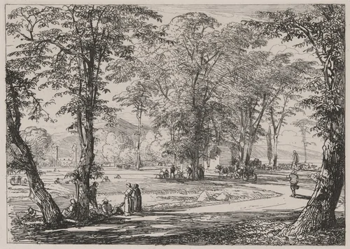 Village Scene with Workers in a Field and at Rest by Caspar Johann Nepomuk Scheuren, print, 1842