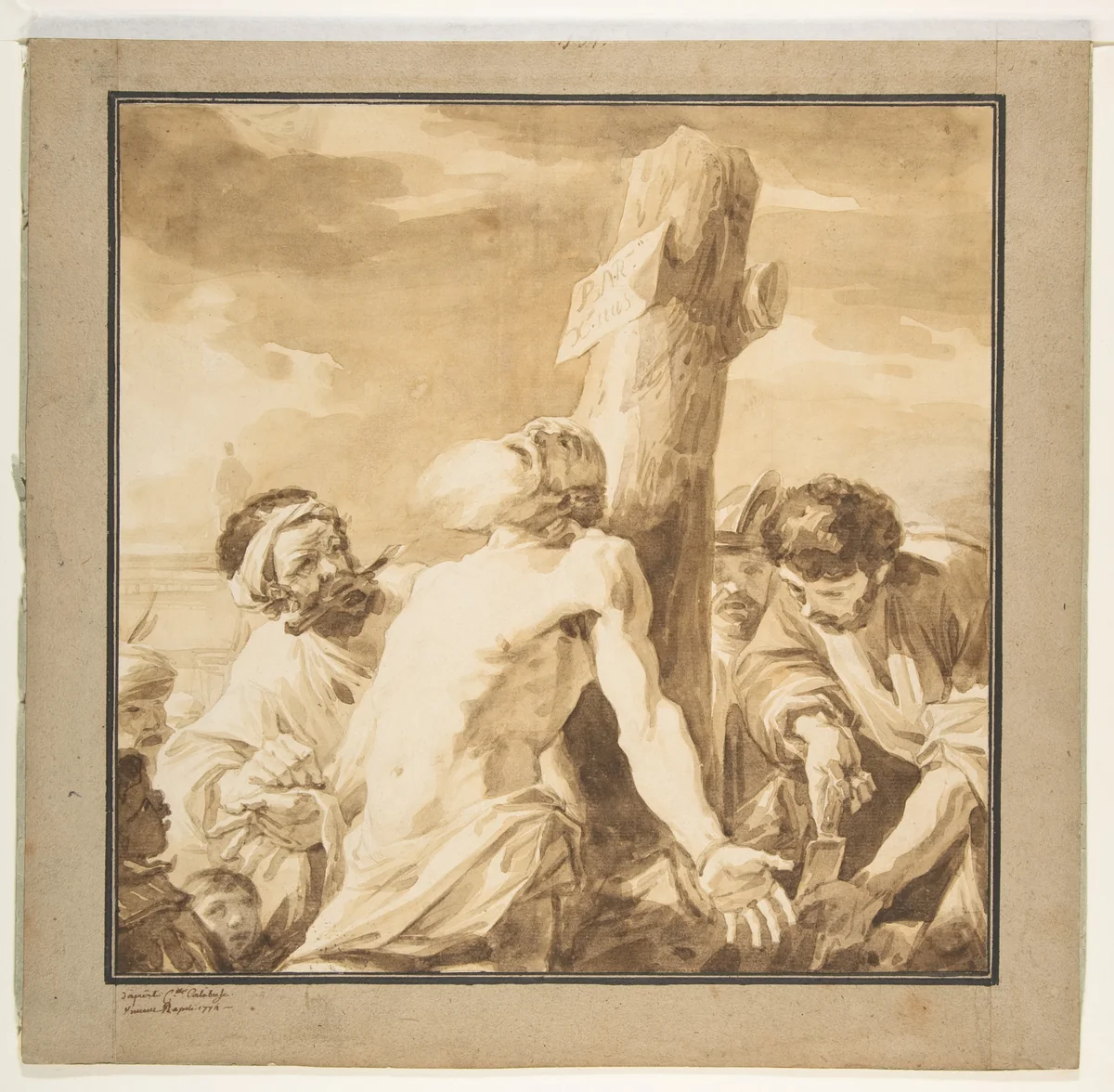 Martyrdom of St. Bartholomew, after Mattia Preti by François-André Vincent, drawing, 1769-1779