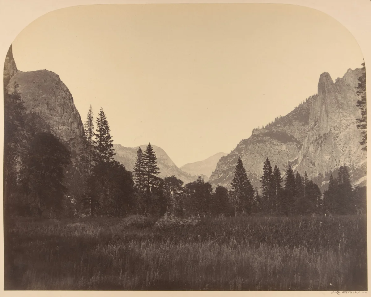 Up the Valley, North Dome in Center, Sentinel on Left by Carleton E. Watkins, photograph, 1861
