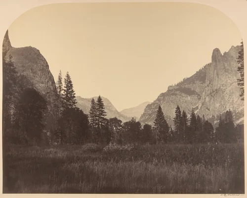 Up the Valley, North Dome in Center, Sentinel on Left by Carleton E. Watkins, photograph, 1861
