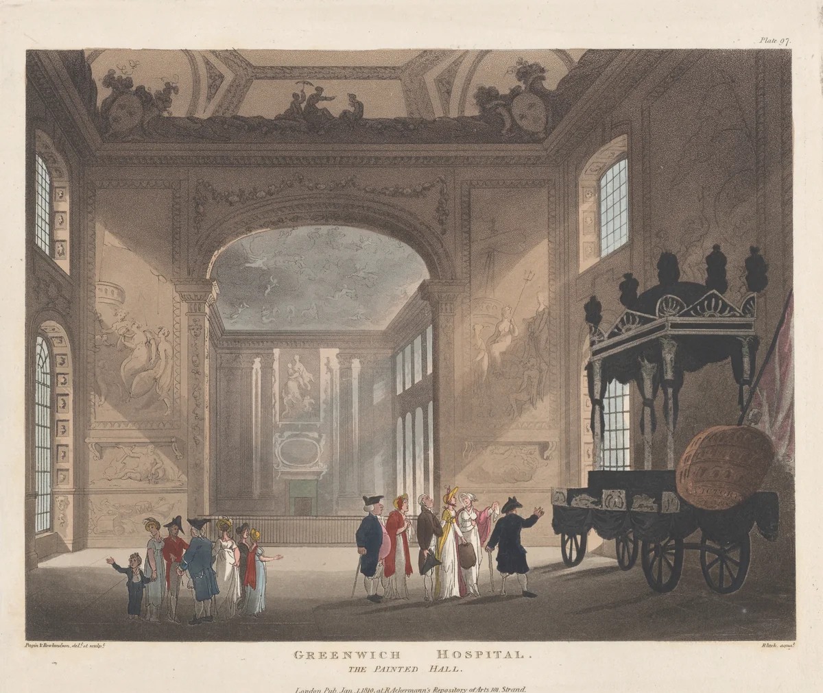 Greenwich Hospital, The Painted Hall by Thomas Rowlandson, print, 1810