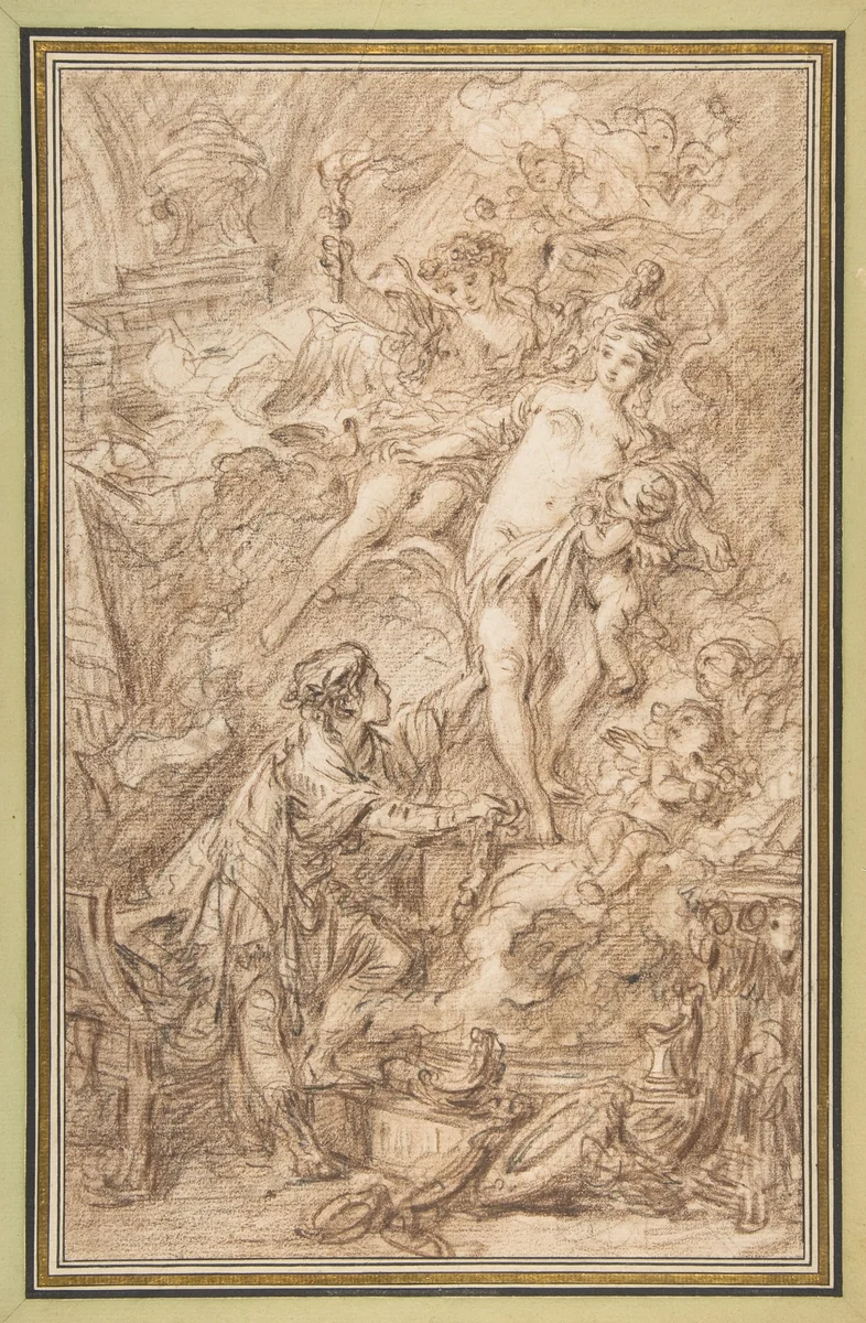 Pygmalion and Galatea by François Boucher, drawing, 1700-1770