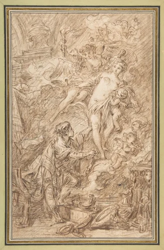 Pygmalion and Galatea by François Boucher, drawing, 1700-1770