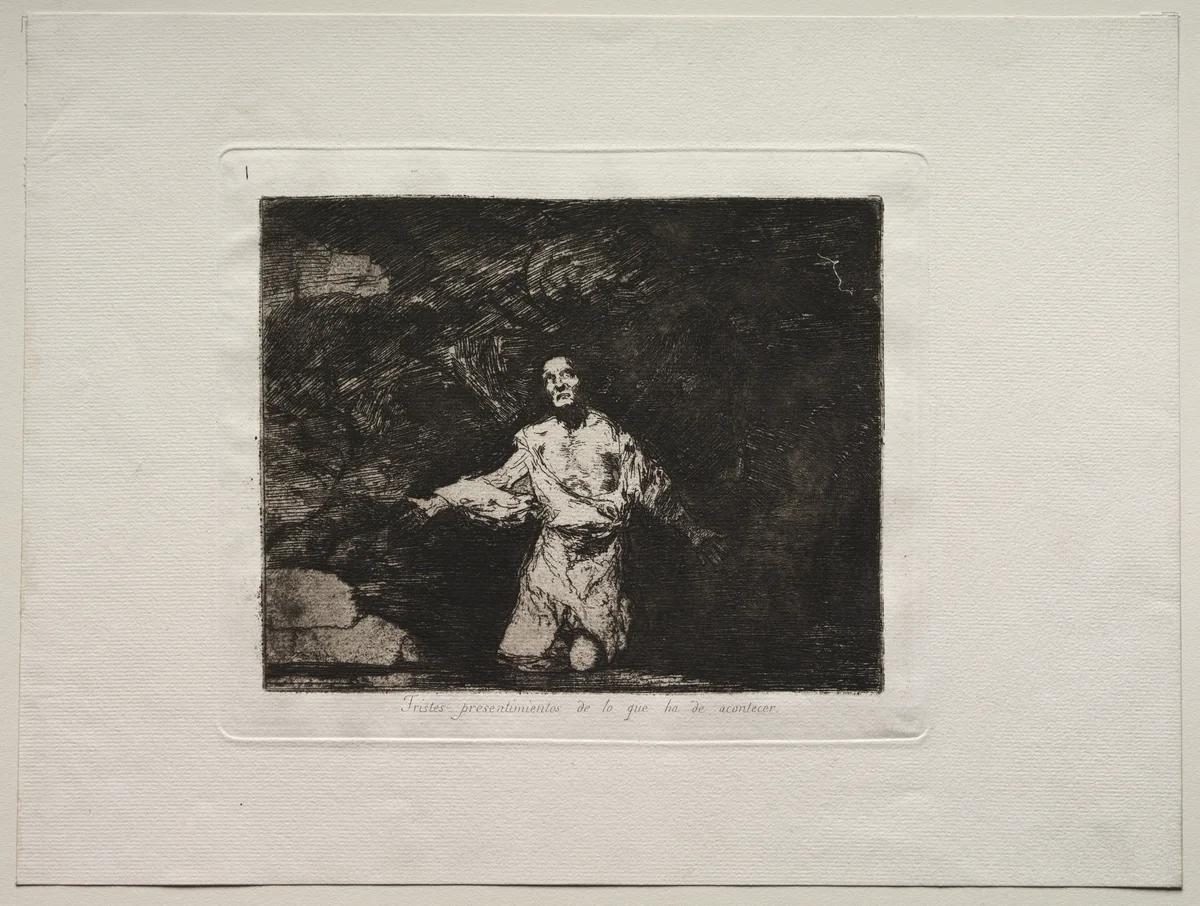 The Horrors of War: Title Page - Sad Forebodings of What is Going to Happen by Francisco de Goya, print, 1810-1820