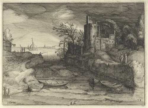 Landschap met sloepen by Claes Jansz Visscher, print, 1613