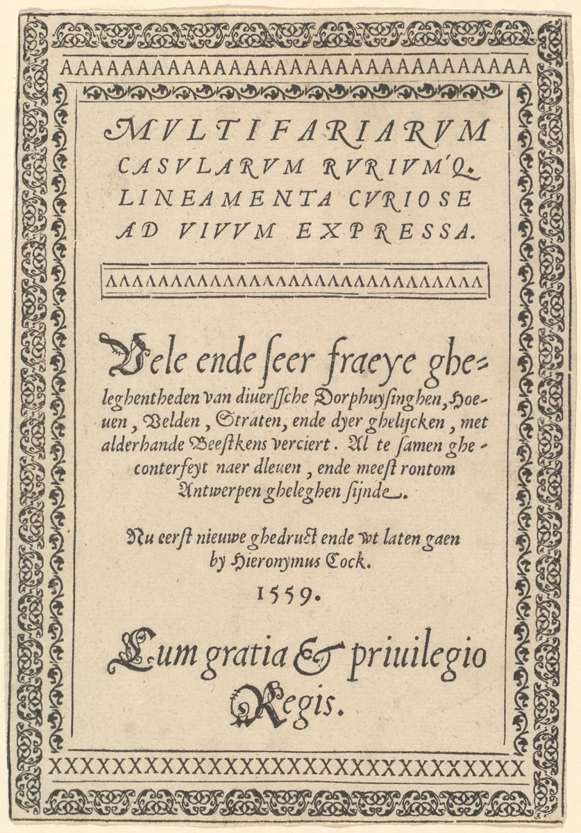 Title Page for "Multifariarum Casularum" by Hieronymus Cock, print, 1559