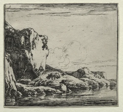 The Rock at the Border of a Large River by Herman Naiwincx, print, 1640-1651
