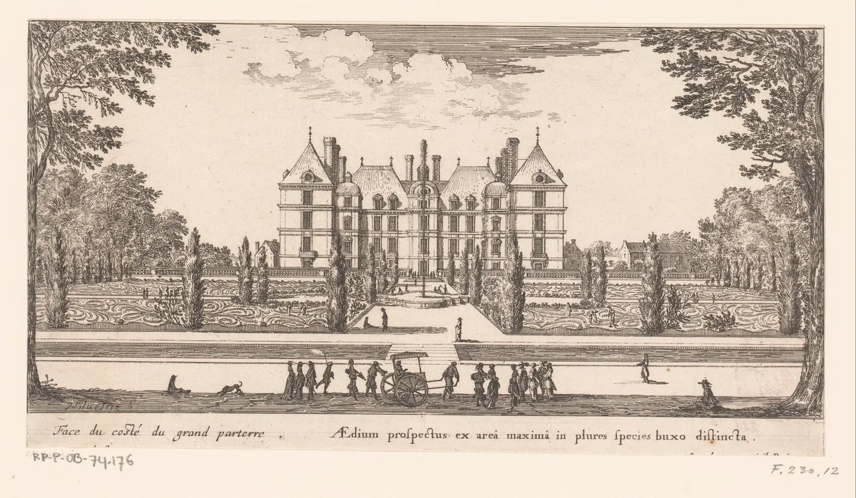 Gezicht op kasteel Rochefoucauld en tuin met parterres by Israël Silvestre, print, 1656
