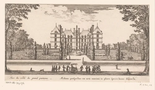 Gezicht op kasteel Rochefoucauld en tuin met parterres by Israël Silvestre, print, 1656
