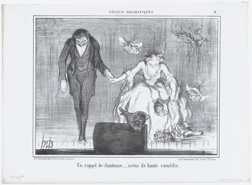 Un rappel de chanteuse..., from Croquis Dramatiques, published in Le Charivari, January 9, 1857 by Honoré Daumier, print, 1857