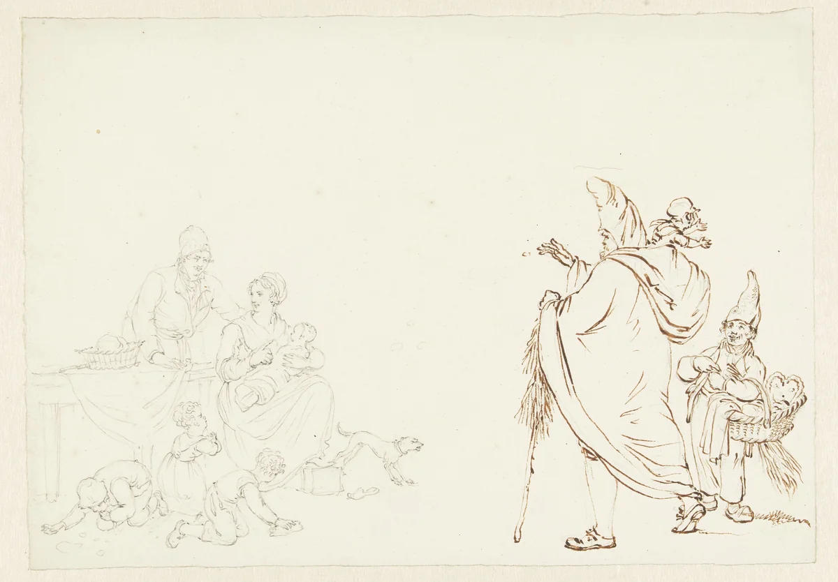 Familie met kinderen die schoonmaken by Pieter Bartholomeusz. Barbiers, drawing, 1782-1837