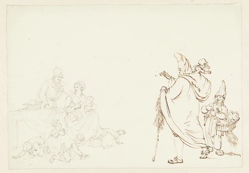 Familie met kinderen die schoonmaken by Pieter Bartholomeusz. Barbiers, drawing, 1782-1837