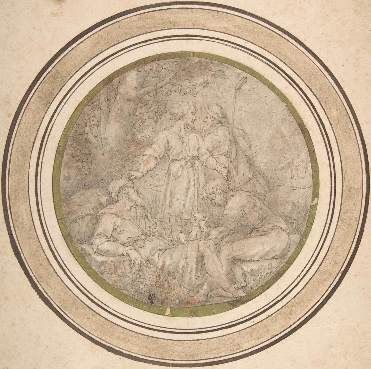 The Drunkenness of Noah by Friedrich Sustris, drawing, 1550-1600