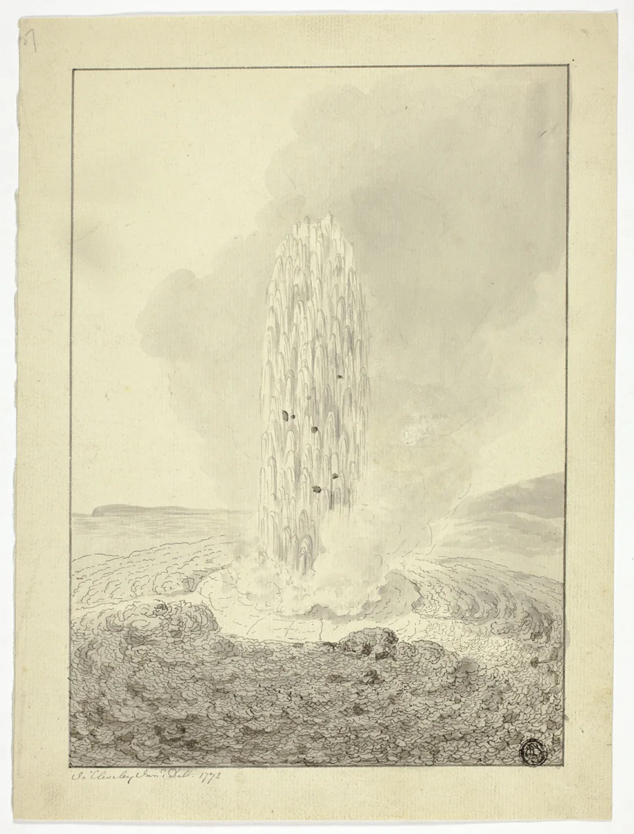 Geyser, Iceland by John Clevely, drawing, 1772