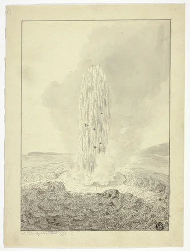 Geyser, Iceland by John Clevely, drawing, 1772