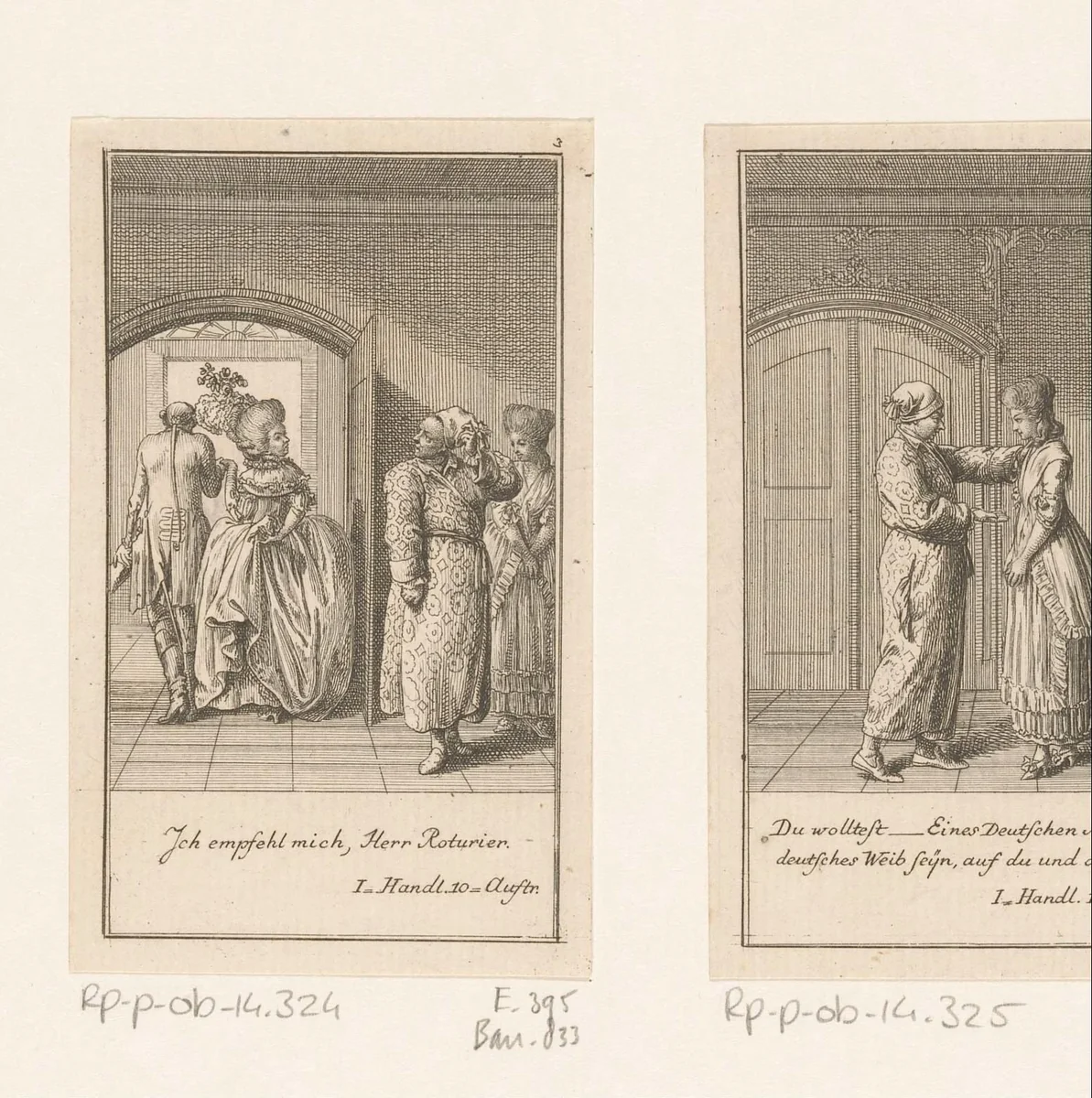 Frau von Schmerling verlaat de kamer en laat de woedende Reinhard achter by Daniel Nikolaus Chodowiecki, print, 1781