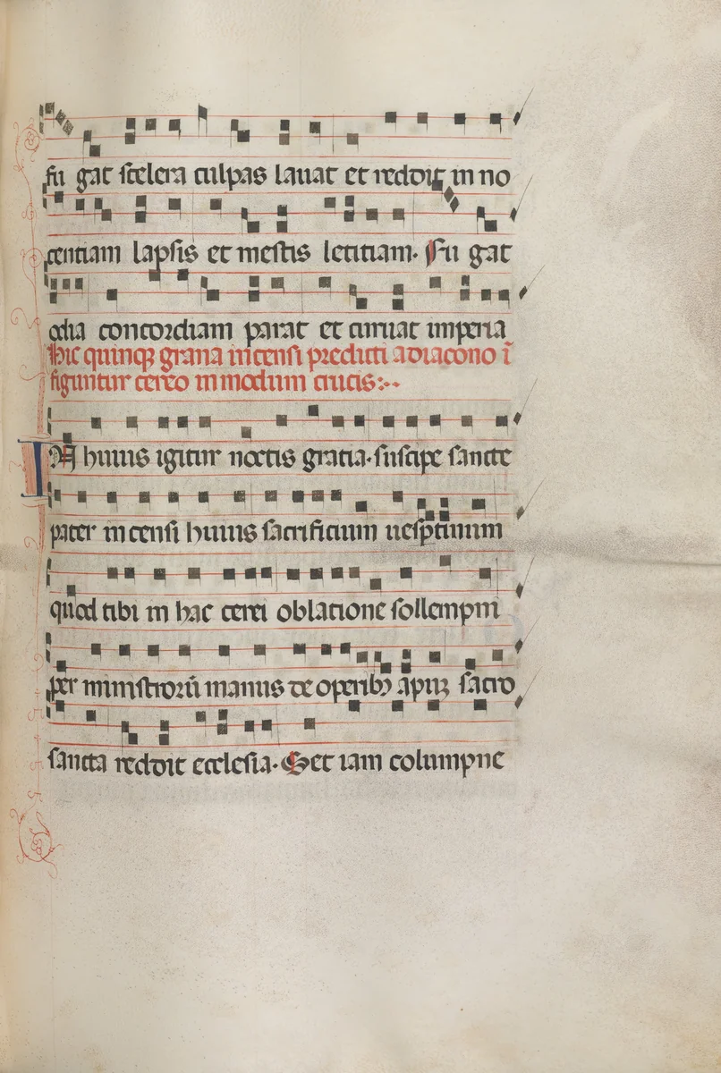 Missale: Fol. 156: Music for "Exultet" by Bartolommeo Caporali, book, 1469