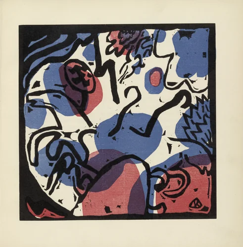 Three Riders in Red, Blue and Black (Drei Reiter in rot, blau und schwarz) (plate, folio 20) from Klänge (Sounds) by Wassily Kandinsky, illustrated book, 1913