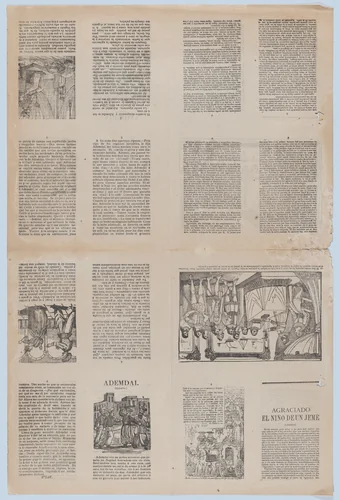 An uncut sheet printed on both sides with pages from "Ademdai" and "Agraciado: El niño de un jeme" by José Guadalupe Posada, print, 1895-1905