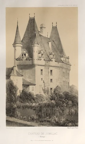 Architecture Pittoresque ou Monuments des XVeme. Et XVIeme. Siecles: Chateaux de France des XV et XVI Siecles: Pl. 51, Château De Jumillac (Dordogne) by Victor Petit, print, 1860