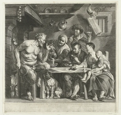 Fabel van de sater en de boer by Jacob Neefs, print, 1620-1680