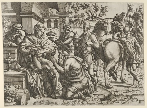 Adoration of the Magi by Jean Mignon, print, 1540-1560