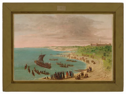 The Expedition Leaving Fort Frontenac on Lake Ontario. November 18, 1678 by George Catlin, painting, 1847-1848