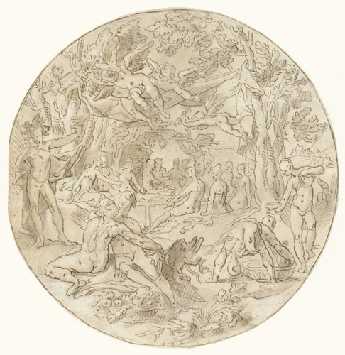 Godenmaaltijd by Joachim Wtewael, drawing, 1590-1600