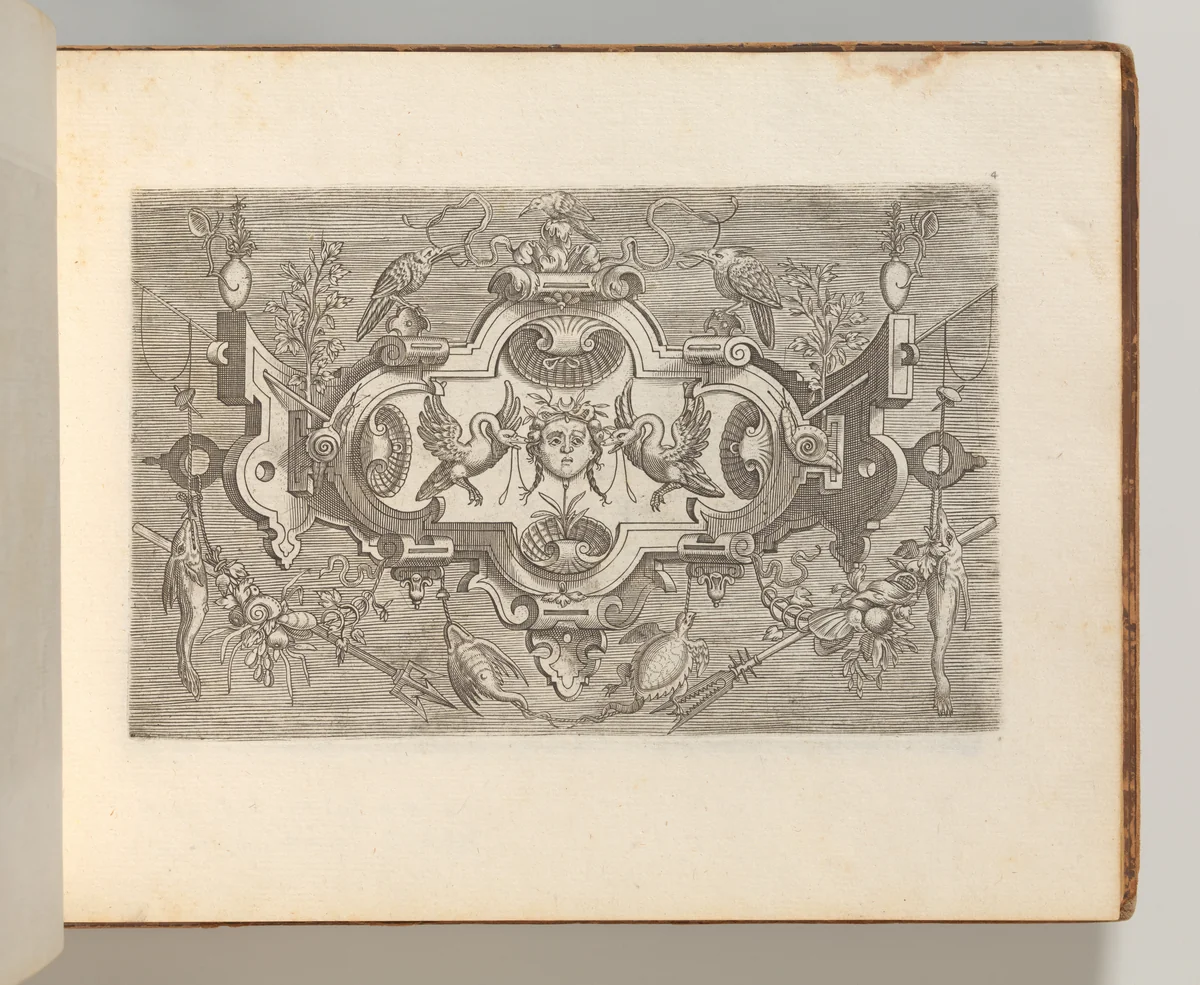 Targhe ed altri ornati di varie e capricciose invenzioni (Cartouches and other ornaments of various and capricious invention, page 4) by Jacob Floris, book, 1773