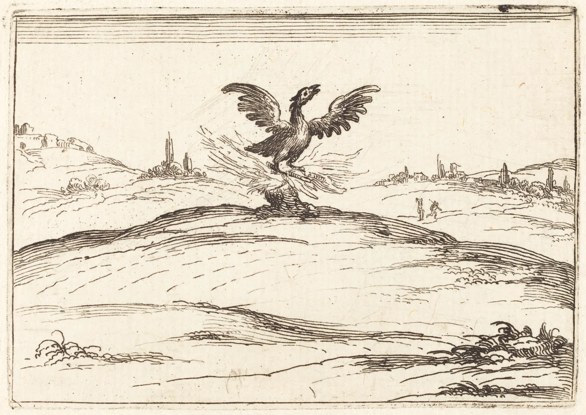 Burning Phoenix by Jacques Callot, print, 1628