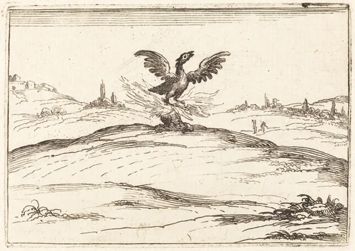 Burning Phoenix by Jacques Callot, print, 1628