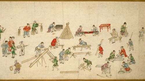 Street Scenes in Times of Peace 太平風會圖 by Zhu Yu (朱玉), drawing, 1293-1365