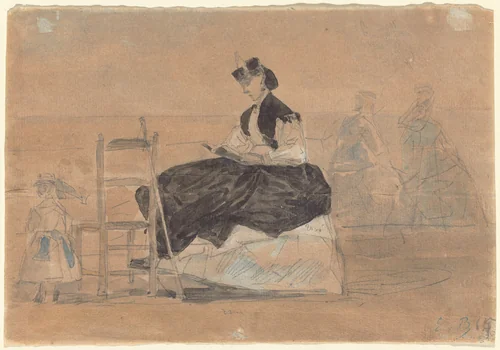 Woman in a Crinoline on the Beach of Trouville by Eugène Boudin, drawing, 1860-1870