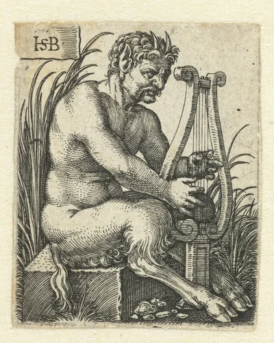 Satyr speelt op een lier by Unknown, print, 1510-1550