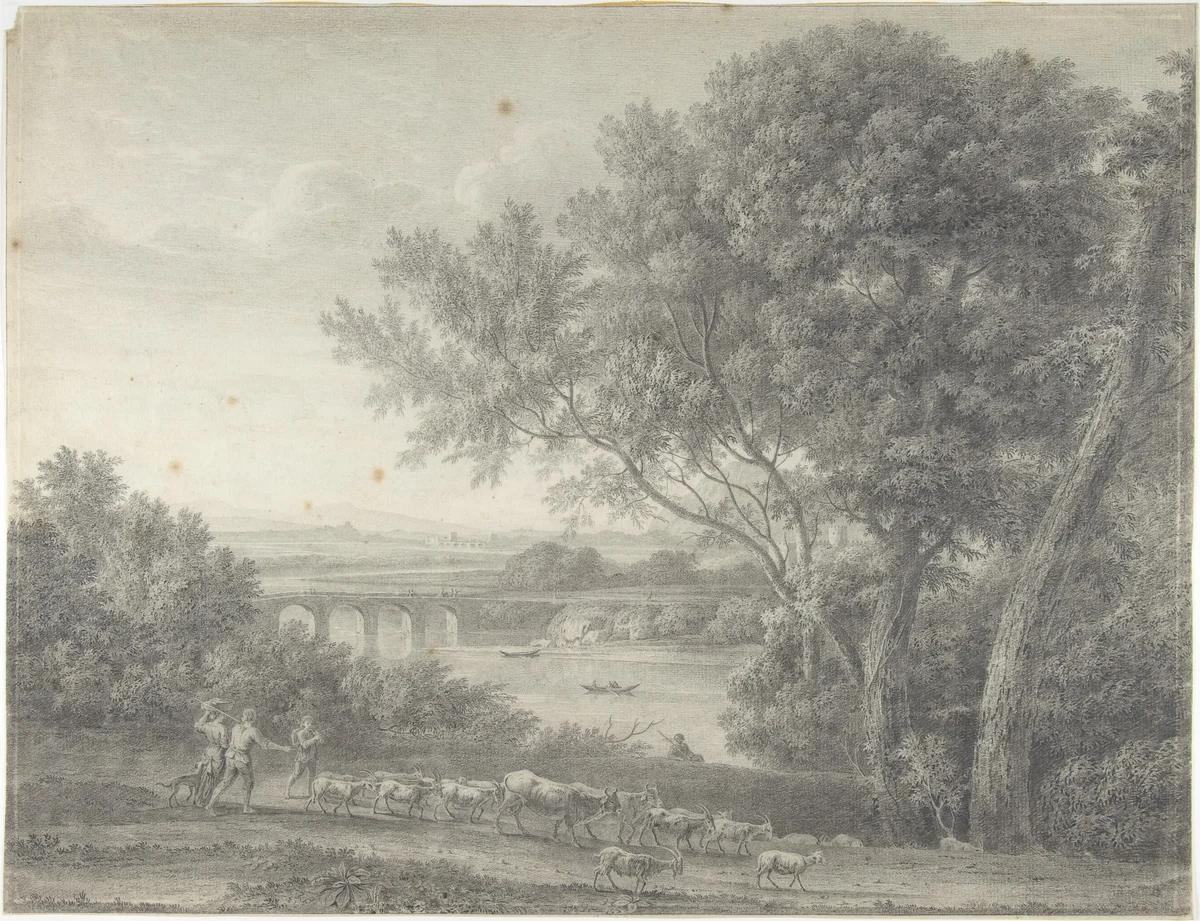 Classical Landscape with Herdsmen in the Foreground by Giovanni Battista Lusieri, drawing, 1755-1821