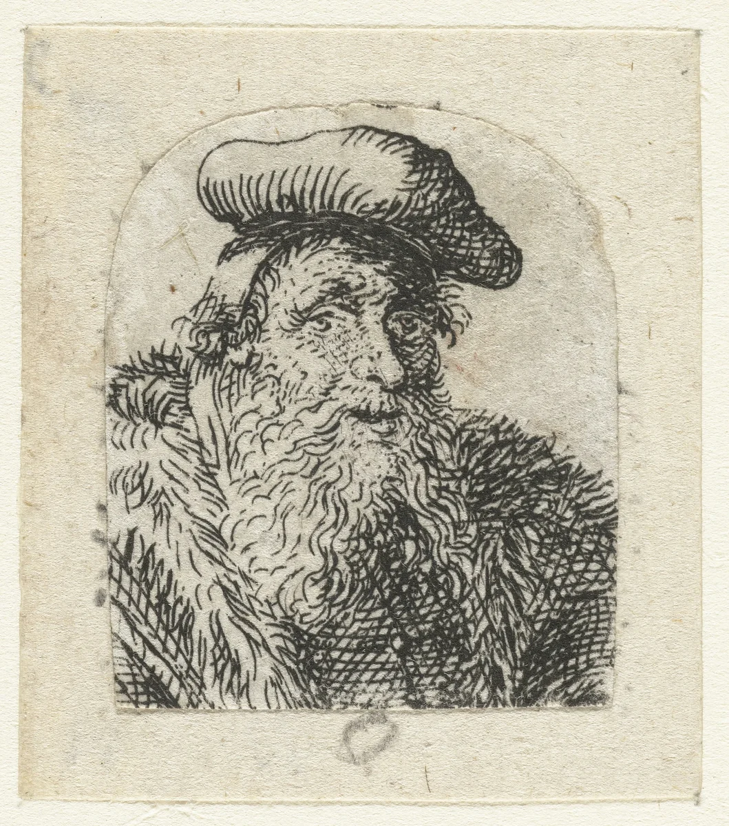Buste van een man met baret by anonymous, print, 1630-1700